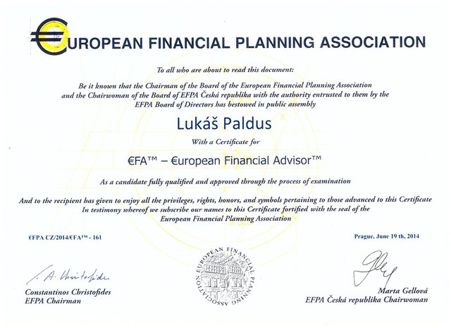 Certfikát European financial planning association