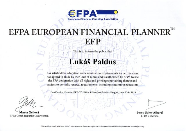 Certifikát EFPA